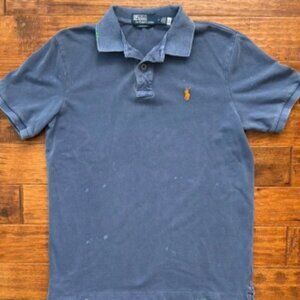 Polo Ralph Lauren Men’s Distressed Bleached Stitched Polo Blue, Medium